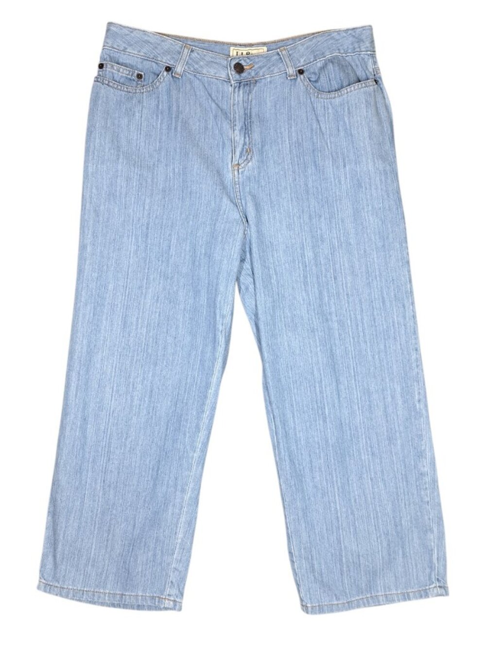 LL Bean Classic Fit Straight Leg Jeans Womens 12 Blue Light Wash Cropped Capri